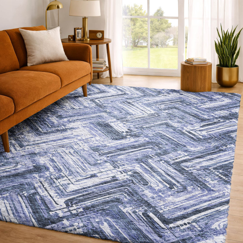 Tapis à poil long de qualité supérieure lavable à la machine ADS630, Blue, 9' x 12'