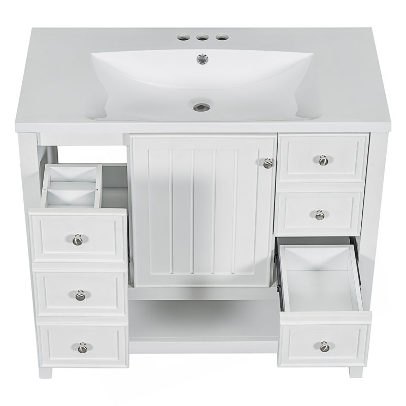 Meuble-lavabo moderne avec lavabo, armoire en bois et trois tiroirs, Blanc