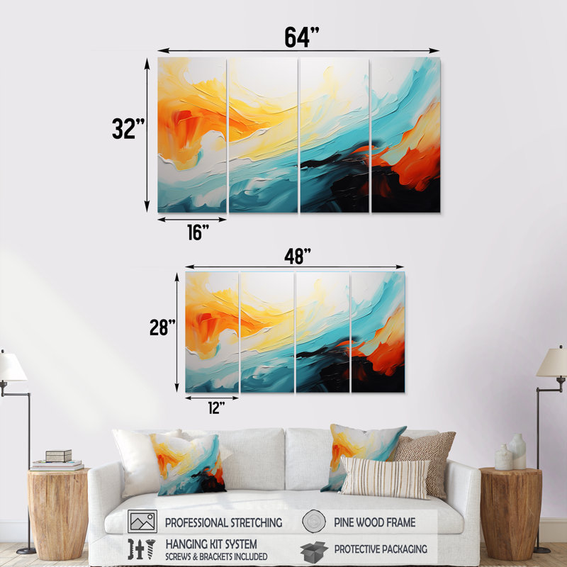 «Colorful Abstract Expression V», art abstrait 4 pièces, H 32 po x l 64 po