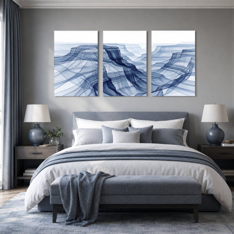 "Blue Wireframe Canyon", ensemble de 3 toiles murales, 18"H x 12"W x 3pcs
