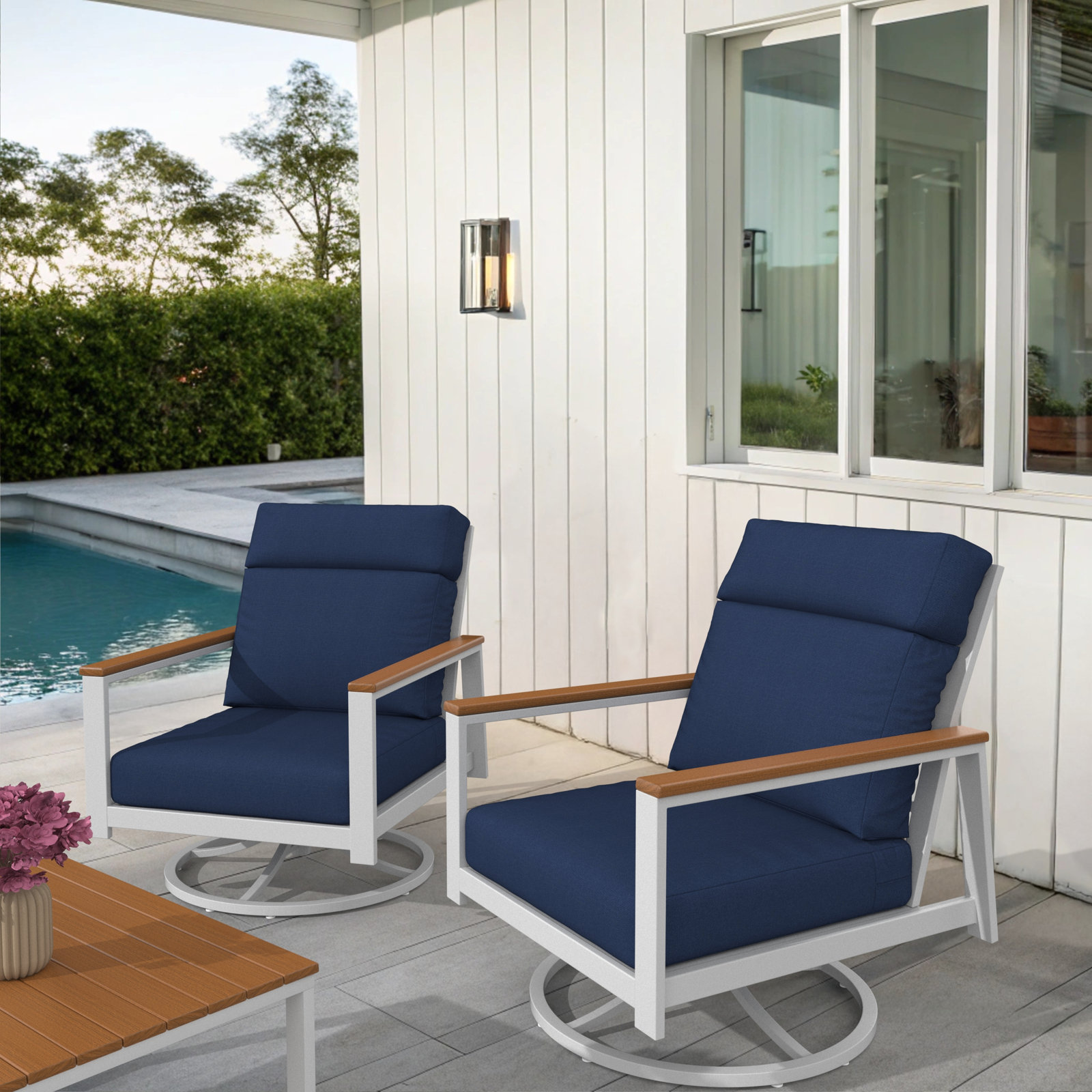 Townsend Sunbrella® Swivel Patio Lounge Chair, Brown, Canvas Navy