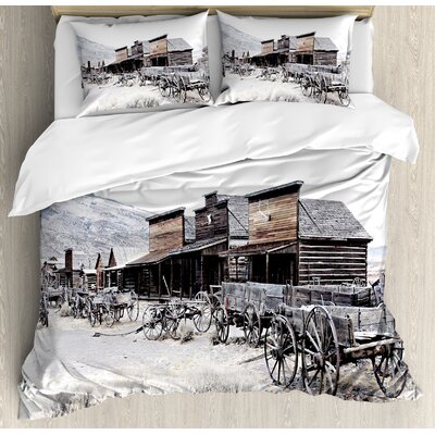 Western Old Wooden Wagons from 20's in Ghost Town Antique Wyoming Wheels Art Print Duvet Cover Set -  Ambesonne, nev_23102_king