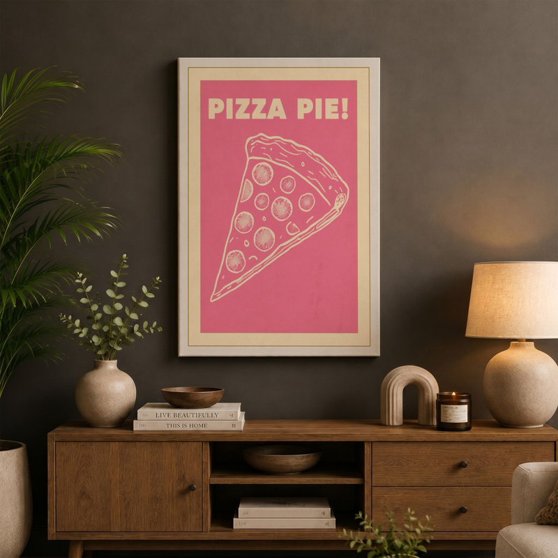 Pizza Pie Retro - Wrapped Canvas, 36x24 - 91.4 x 61.0 cm, Black Border