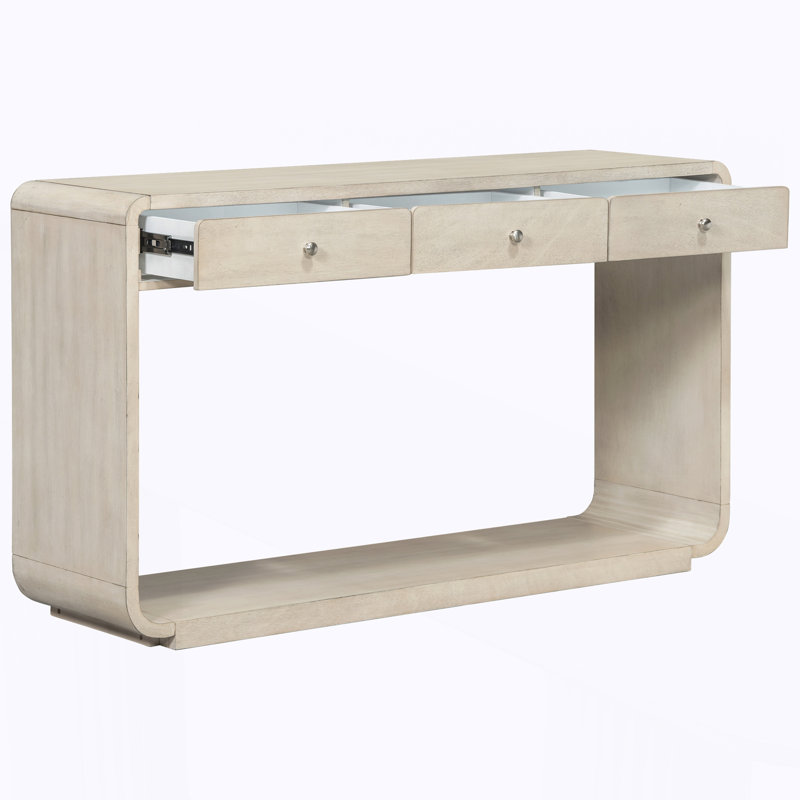 Console, 3 tiroirs de rangement, tablette de présentation, pieds courbés, Natural, Natural, Natural