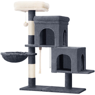 95cm Cat Tree for Indoor Cats, Cat Tower with Adjustable Base, Soft Large Platform, Plush Ball, Cat Bed, Scratching Post, Basket, Sisal Rope, Spacious and Sturdy