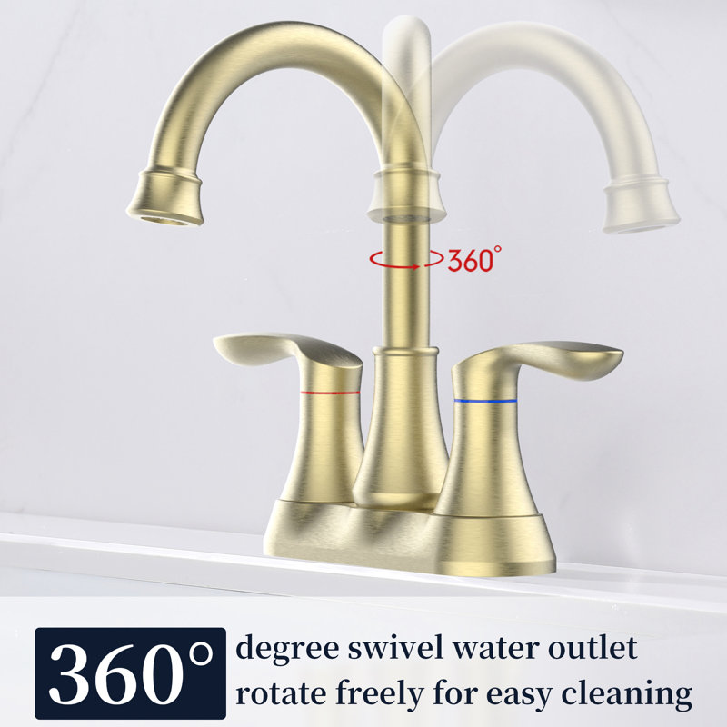 Robinet de salle de bain 2 brossé or brossé - lavabo de meuble-lavabo 4 pouces, bec pivotant à 360 degrés, bonde escamotable et tuyaux d'arrosage, empreinte digitale, option d'économie d'eau 2 poignées, revêtement anticorrosion, robinet d'évier élégant