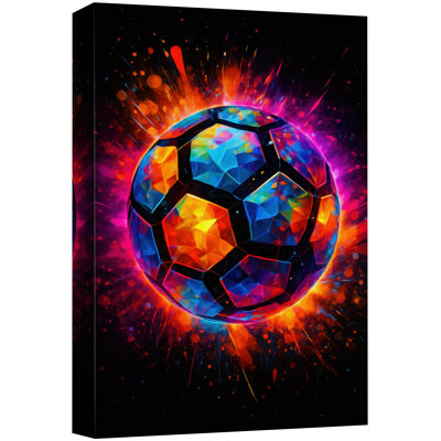 Soccer Player and Sports Ball Artwork, Dynamic Sports Room Pictures, Framed Canvas Giclee Print 3 Pieces Wall Art