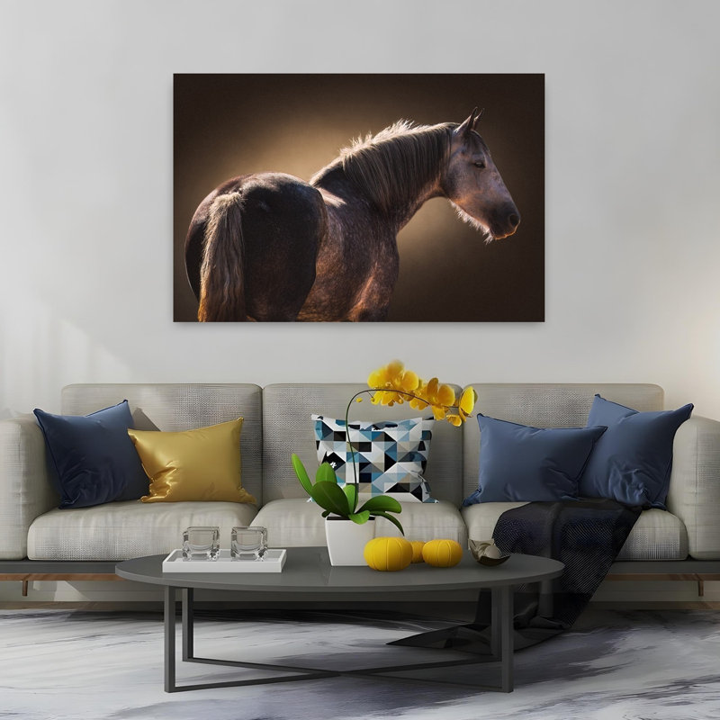 «Elegant Gray Horse», art mural contemporain contemporain, 40" H x 60" W