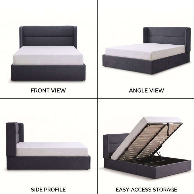 Gaillarde Hydraulic Lift Up Storage Upholstered Platform Bed, Full, Dark Gray