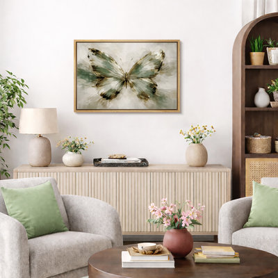 Beautiful Green Butterfly Artwork, Abstract Floral Art Pictures, Framed Canvas Giclee Print Wall Art
