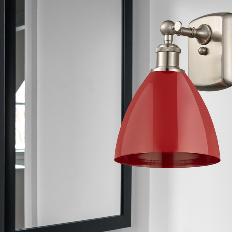Steel Armed Sconce, Red, Brushed Satin Nickel