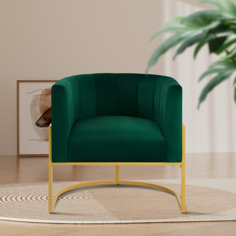 Fauteuil demi-tonneau en velours 28,25 po Vanjo, Velours vert