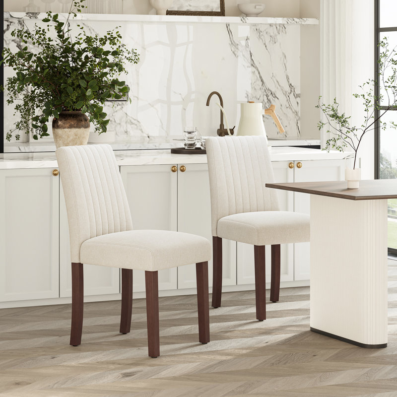 Chaises de salle à manger rembourrées modernes avec pieds en noyer, Beige