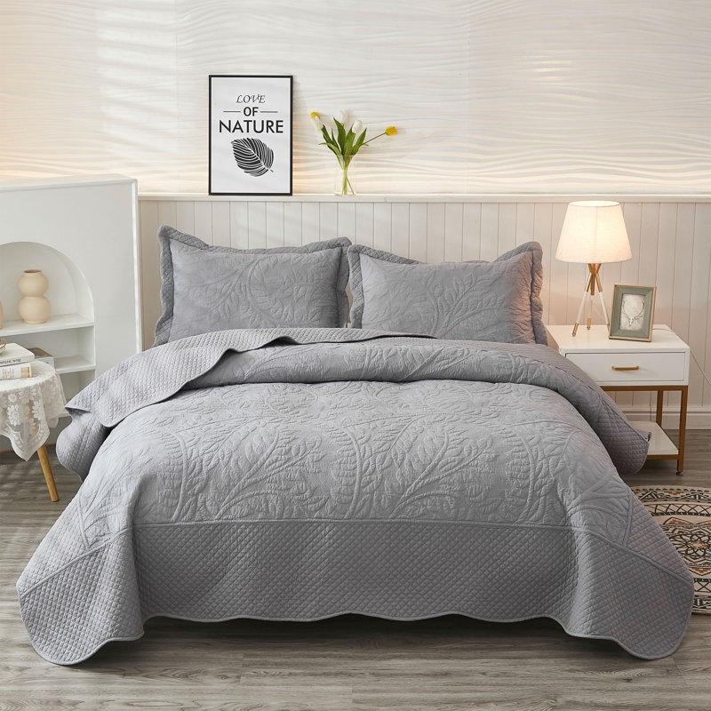 Cotton Quilt, Queen Quilt + 2 Standard Shams, Noble Gray