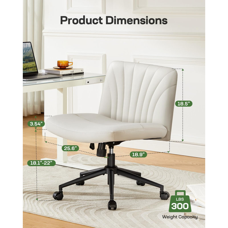 Wheeled Wide Seat Leisure Office Chair,Criss Cross Desk Chair, Armless Cross Legged Office Chair With Wheels,Height Adjustable For Bedroom/Makeup (Beige)