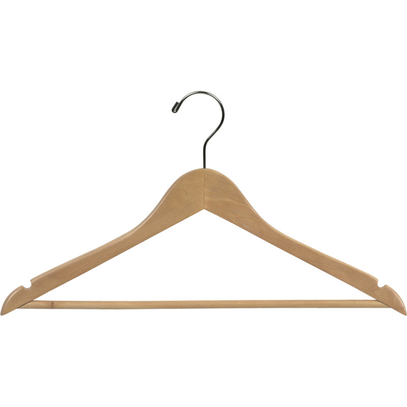 Cintre en bois avec barre en bois massif pour robe / chandail / chandail, Neutre / chrome