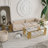 Tevonte 51" L x 27.5" W 2-Tier Rectangle Tempered Glass Top Coffee Table, Deluxe Gold Stainless Legs Sofa Table-1702199185