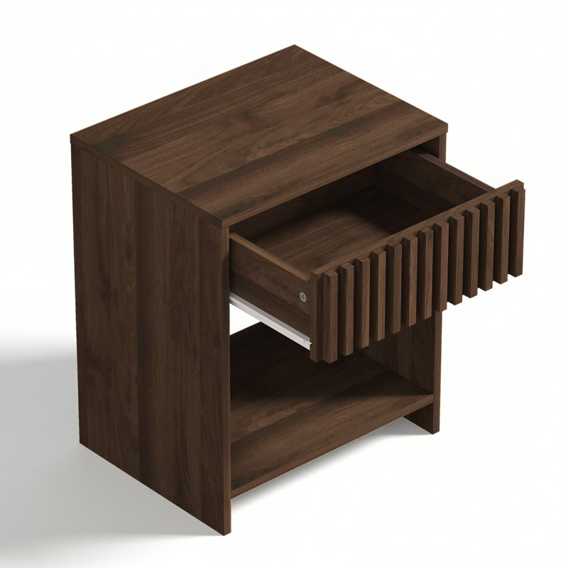 Table de chevet 1 tiroir avec compartiment ouvert Abdel l 17,7 po, Noyer