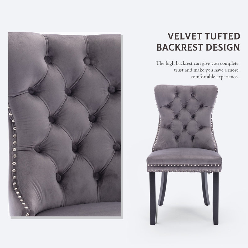 Velvet Fabric Upholstered Dining Chairs Set of 4,Black, Gray, Black