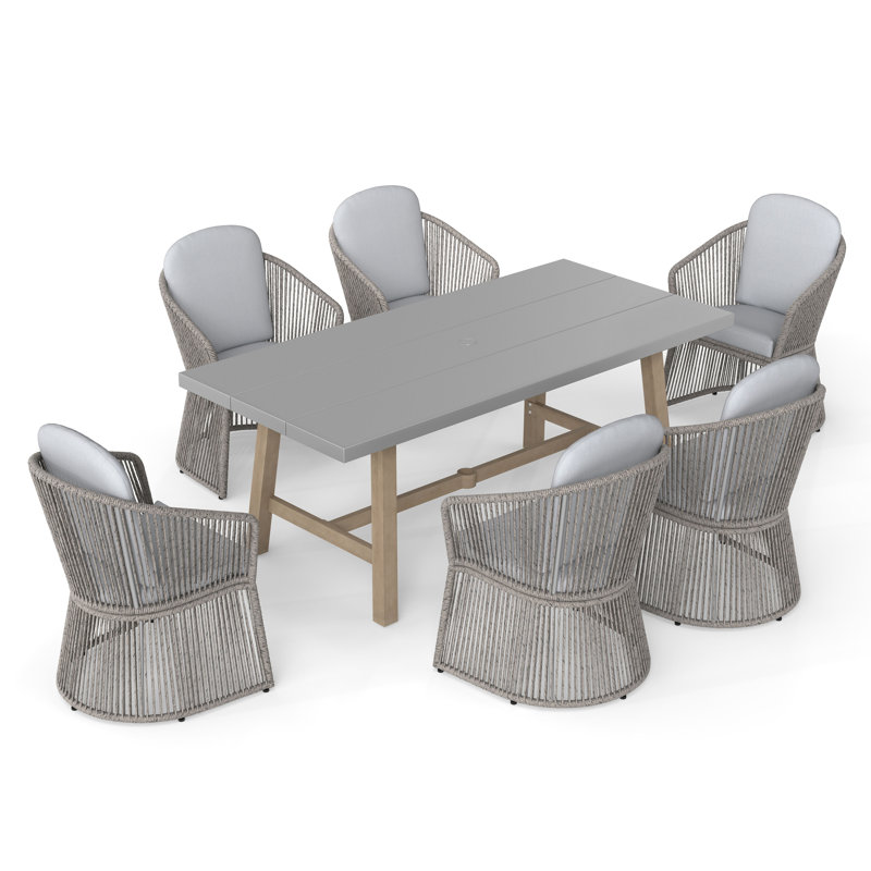 Rectangular Outdoor Dining Set With Cushions, Light Gray, Light Gray