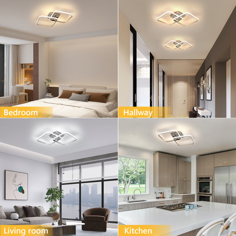 Modern 64cm Chrome Dimmable LED Aluminium Flush Mount Ceiling Light With Remote 