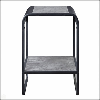 Table de bout à 1 tablette en béton gris et noir avec bords arrondis pour une vie moderne et un rangement supplémentaire
