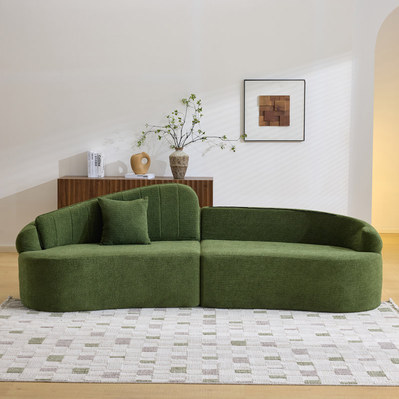 Canapés incurvés peu encombrants avec chenille verte, style rétro pour les petites maisons