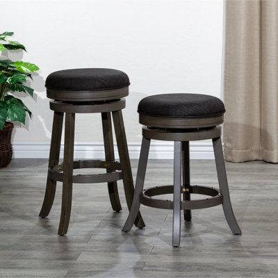 24" Counter Stool With Cherry Congruous In Quality, Beige Fabric Seat Cherry Stool, - Luxury Feel by Lark Manor