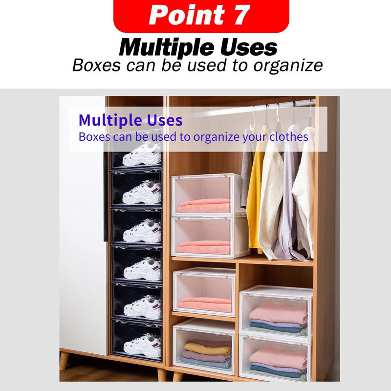 Letusto Shoe Storage Box Organizers 6 Pair Stackable Shoe Storage Box, White