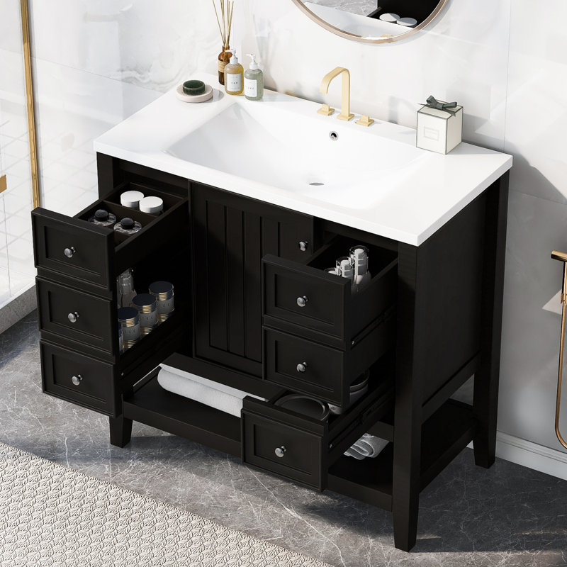 Ensemble de meuble-lavabo avec lavabo, une armoire et trois tiroirs, Noir