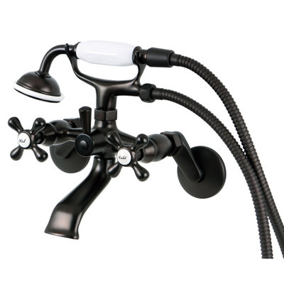 Kingston Triple Handle Wall Mounted Clawfoot Tub Faucet Trim with Diverter and Handshower