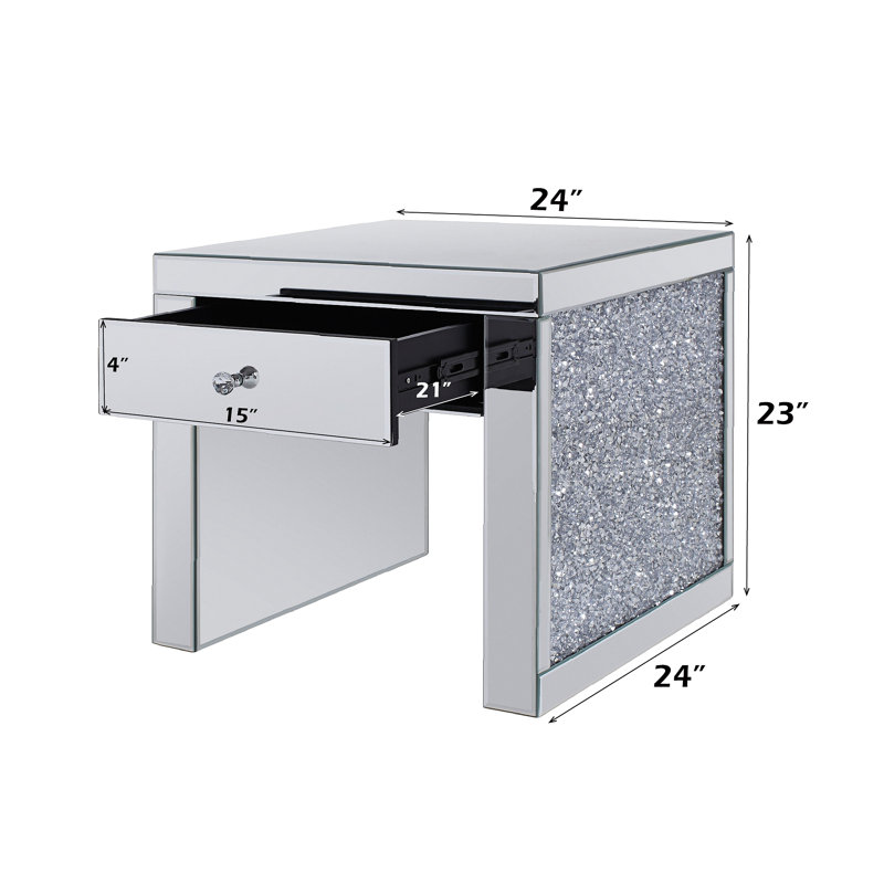 Table de bout miroitante en faux diamants