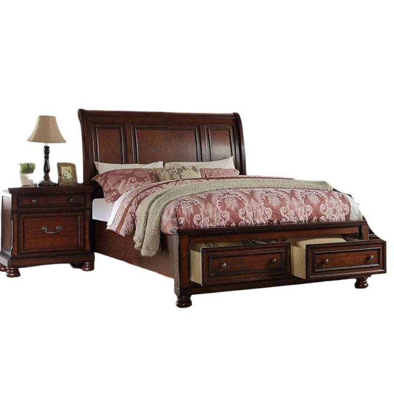 Cerisier - Très grand lit traditionnel tonique avec tête de lit à panneau et tiroirs de style fermeté tissés, California King
