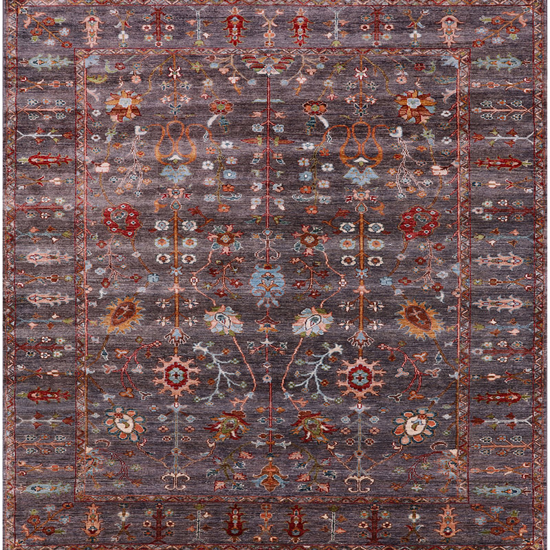 Tapis brun à motif oriental, Carré 6 pi