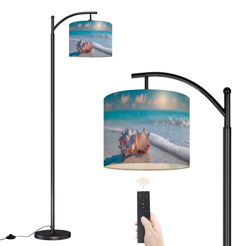 Lampe sur pied à arc avec abat-jour ajustable Coquillages de plage tropicale Lampe sur pied 3 températures de couleur à intensité variable pour poteau avec interrupteur au pied pour la chambre à coucher