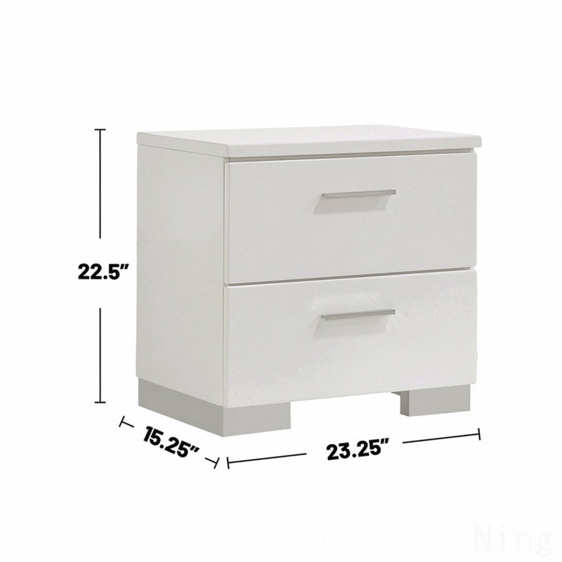 2-Drawer Nightstand In White High Gloss Finish