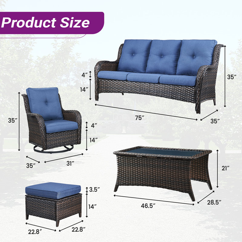 Bonia 6 Piece Complete Patio Set with Cushions, Beige, Brown