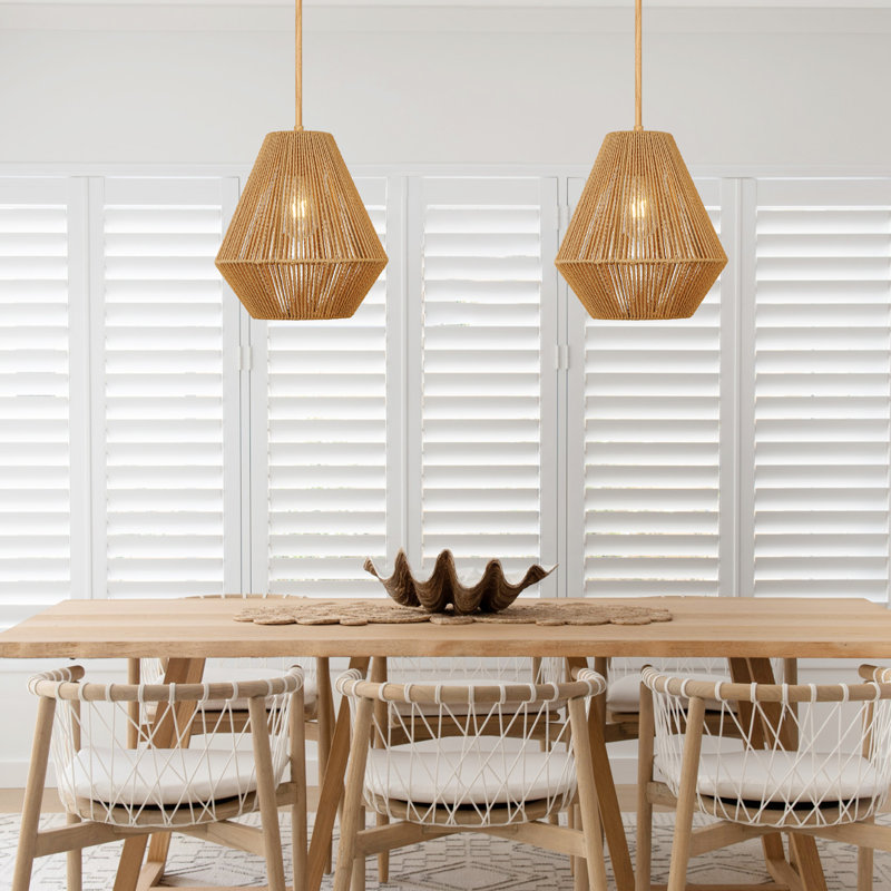 Luminaire suspendu en rotin 1 lumière Yingst, Bois