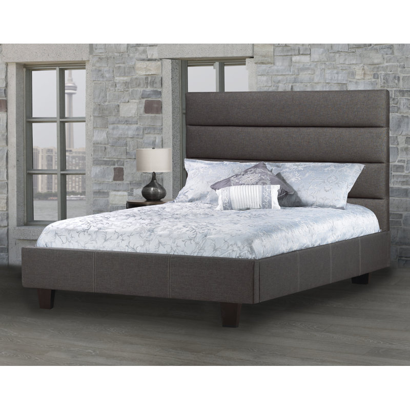 Lit plateforme tapissier capitonné Straughter, Cuir - Espresso, Double