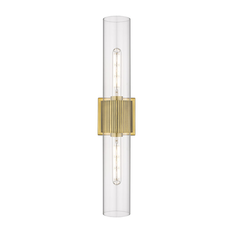 Éclairage pour meuble-lavabo mural 2 lumières 12 "Bolivar, Laiton brossé, Transparent