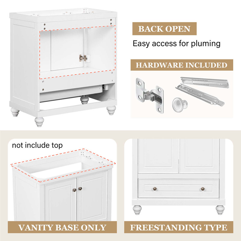 White 30" Freestanding Bathroom Vanity with Drawer and Doors