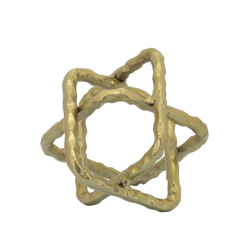 Decorative Object Metal Metal Interlocking Geometric Cube Design with Textured Hammered Surface for Contemporary Accent Display.