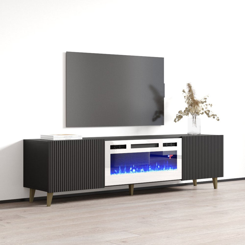 Oaklynn 71.1" Modern TV Stand with Electric Fireplace, Matte Finish, Media Storage, Black/White