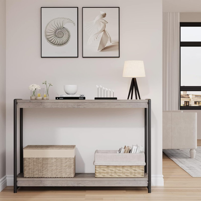 Console Farmhouse, table de vestibule, canapé à 2 niveaux de style lattes avec tablette, consoles pour vestibule, salon, couloir, vestibule