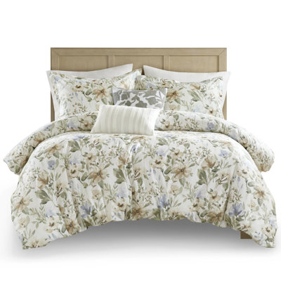 Full/queen Size 5pcs Duvet Of Cotton With Vibrant Floral Print, 300gsm Overfill For All - Season Comfort, And Tailored Bed Skirt Sophisticated Patterns, Fluffy Fill, Bartack Reinforced Comforter