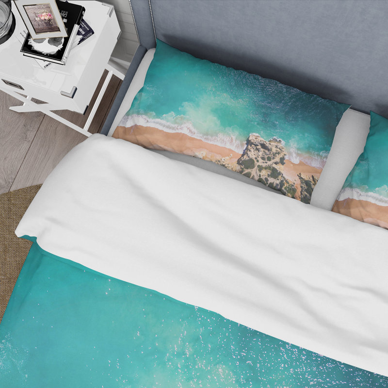 Ensemble de housse de couette en microfibre turquoise / sable / gris foncé Asunta