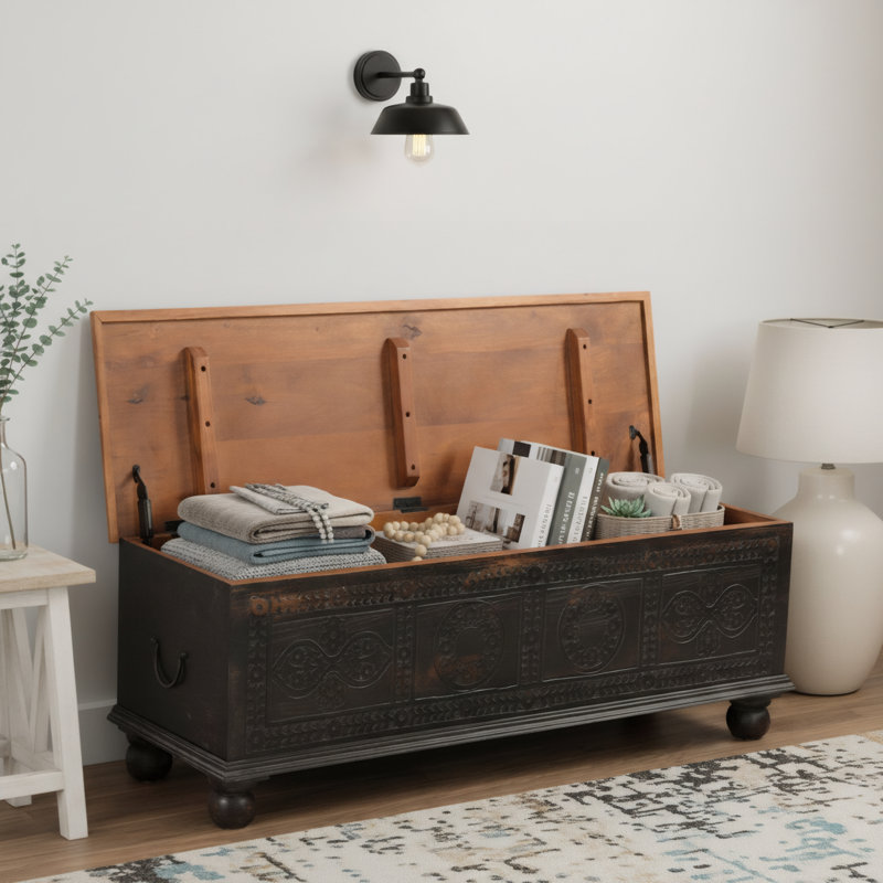 Aarohi Bonney Carved Storage Bench, Black