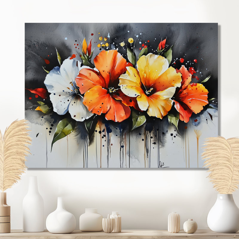 «Transitional Autumn Hibiscus Gardens II», décoration murale florale en métal, impression sur métal Hibiscus