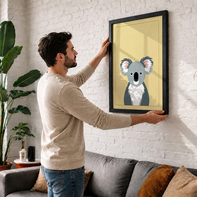 Gentle Koala Modern - Framed Print, A2 - 59.4 x 42.0 cm, Walnut