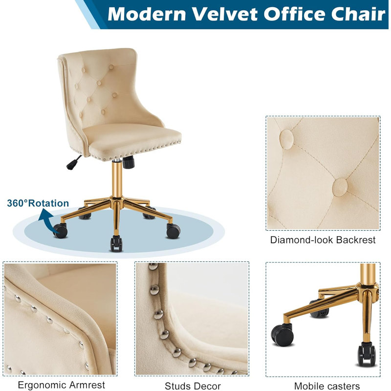 Chaises de bureau et chaises de travail Matthias, Or, Beige